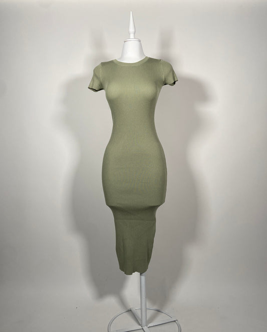 Vestido ribbed olive