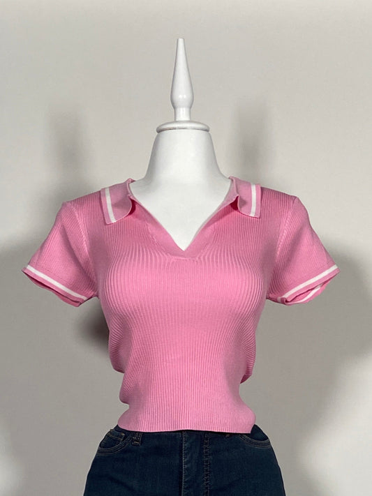 Blusa Rib Polo Rosa