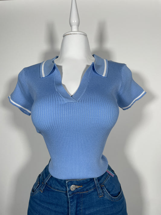 Blusa Rib Polo Azul